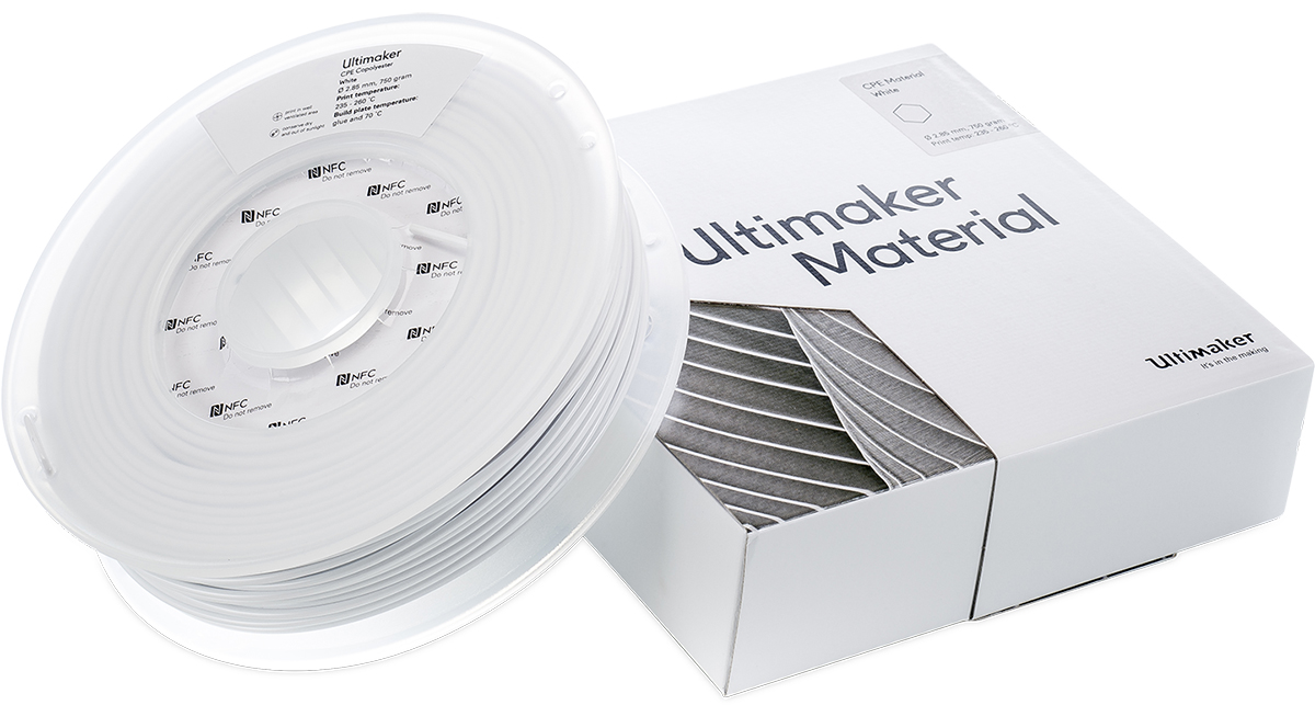 1632 Ultimaker 2.85 mm White CPE 3D Printer Filament, 750 g