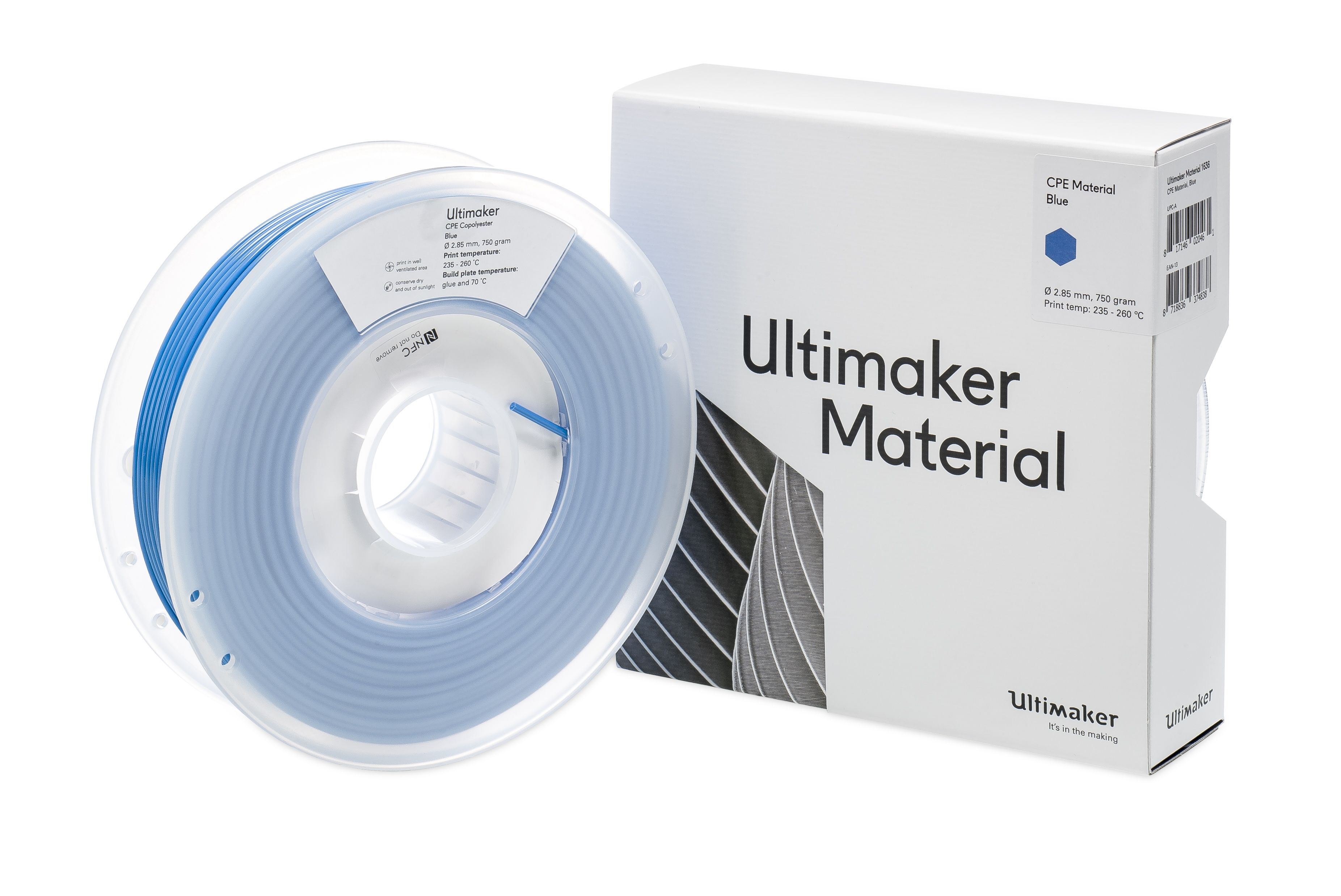 1636 Ultimaker 2.85 mm Blue CPE 3D Printer Filament, 750 g