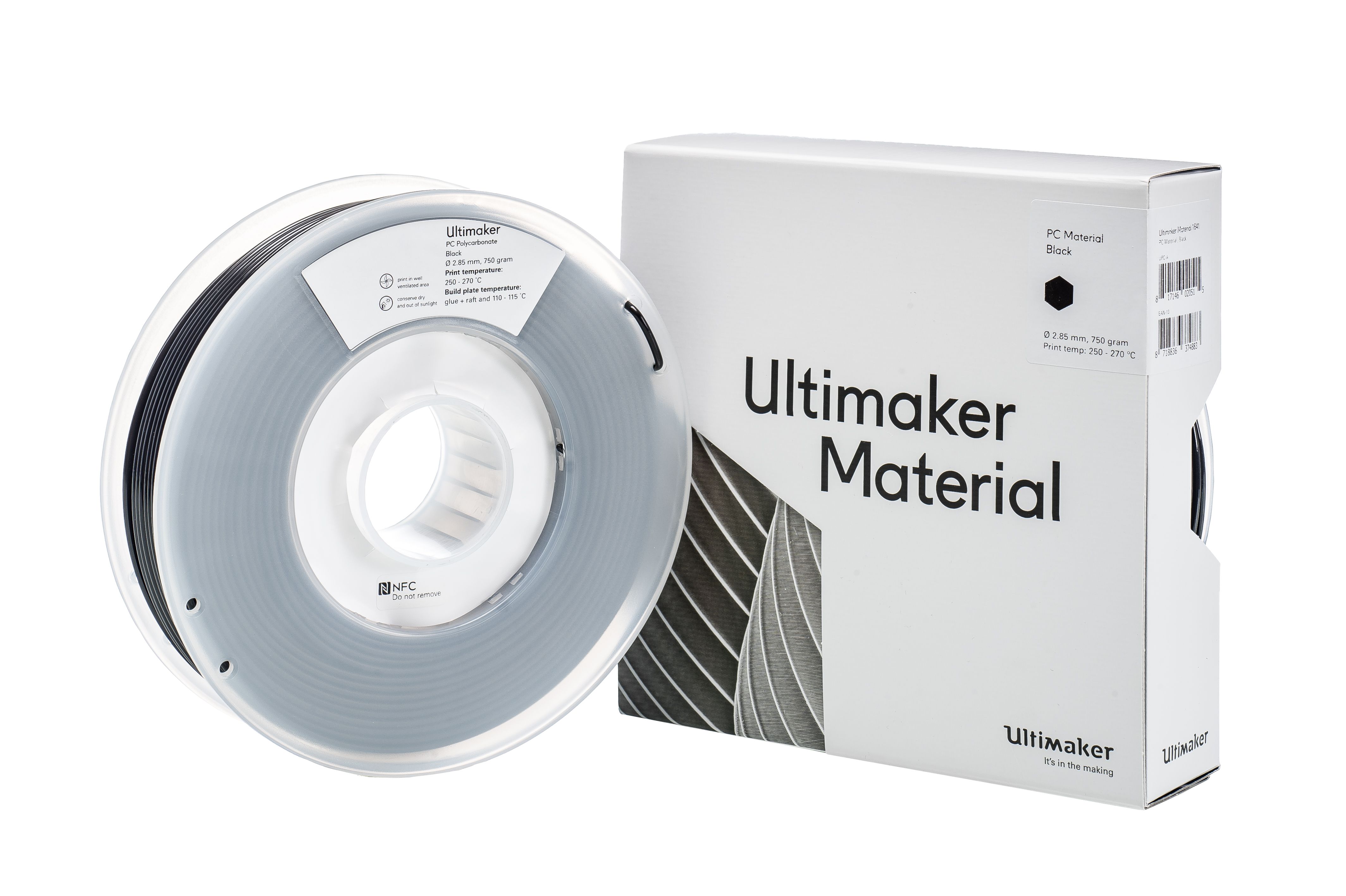 1641 Ultimaker 2.85 mm Black Polycarbonate 3D Printer Filament, 750 g