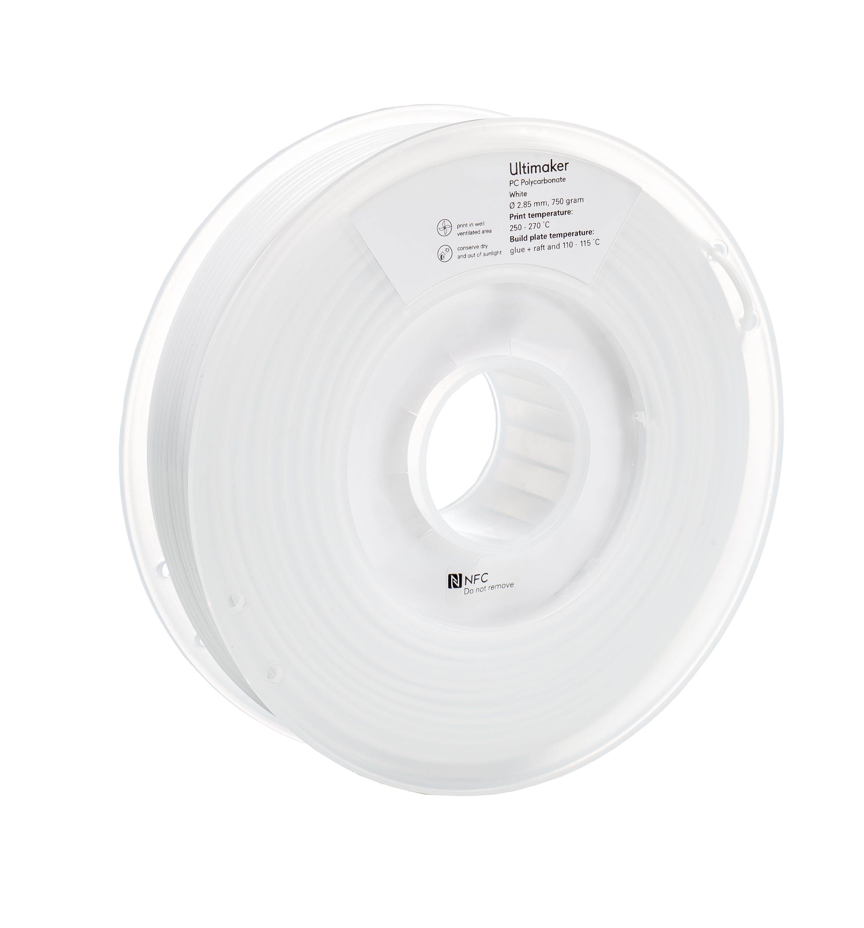 1642 Ultimaker 2.85 mm White Polycarbonate 3D Printer Filament, 750 g