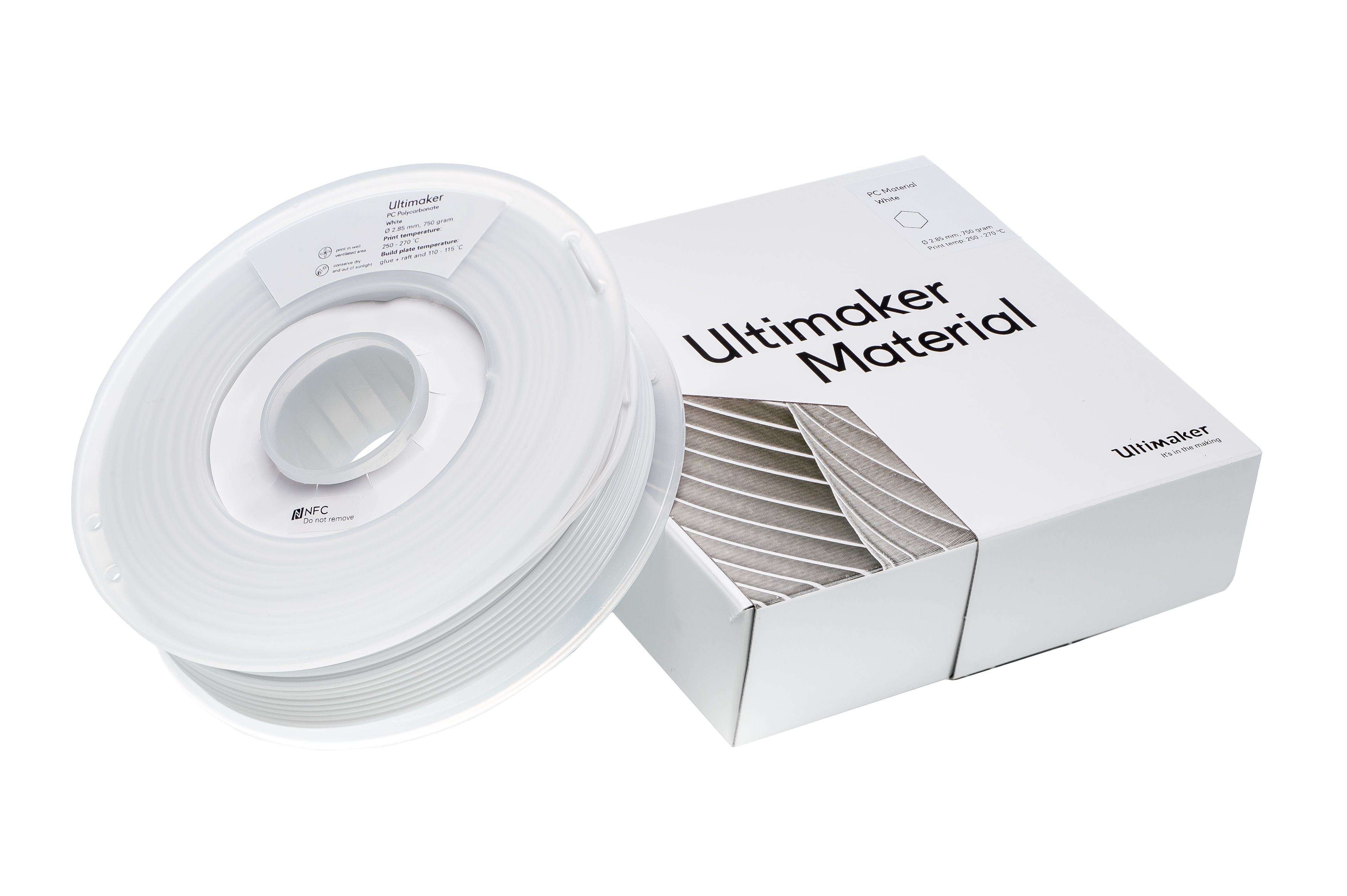 1642 Ultimaker 2.85 mm White Polycarbonate 3D Printer Filament, 750 g