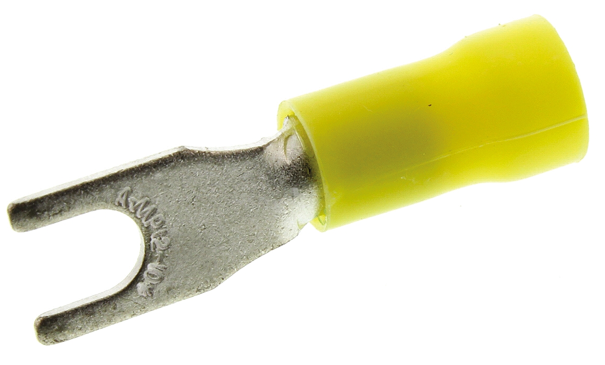 TE Connectivity, PLASTI-GRIP Insulated Crimp Spade Connector, 12 AWG to 10 AWG, M4 Stud Size Polyvinyl Chloride, Yellow