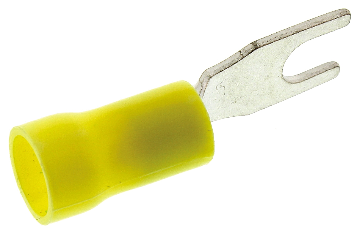 165015 TE Connectivity, PLASTI-GRIP Insulated Crimp Spade Connector, 12 AWG to 10 AWG, M4 Stud Size Polyvinyl Chloride, Yellow