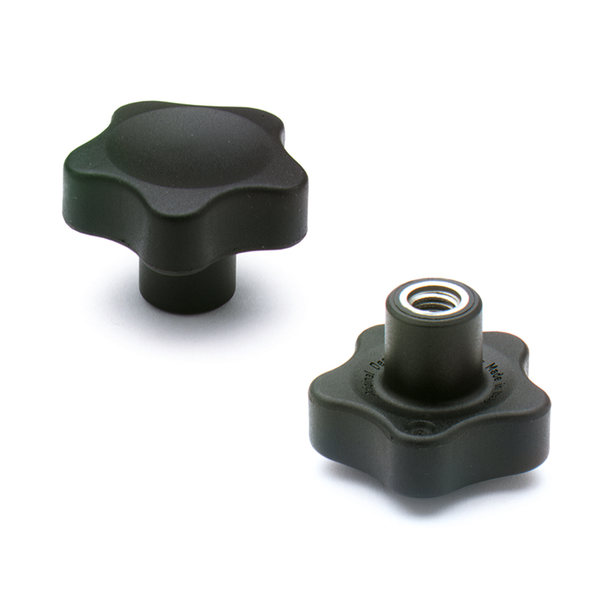 Elesa 166475 Black Fibreglass Reinforced Polyamide Five Lobes Knob, M8, Threaded Through Hole