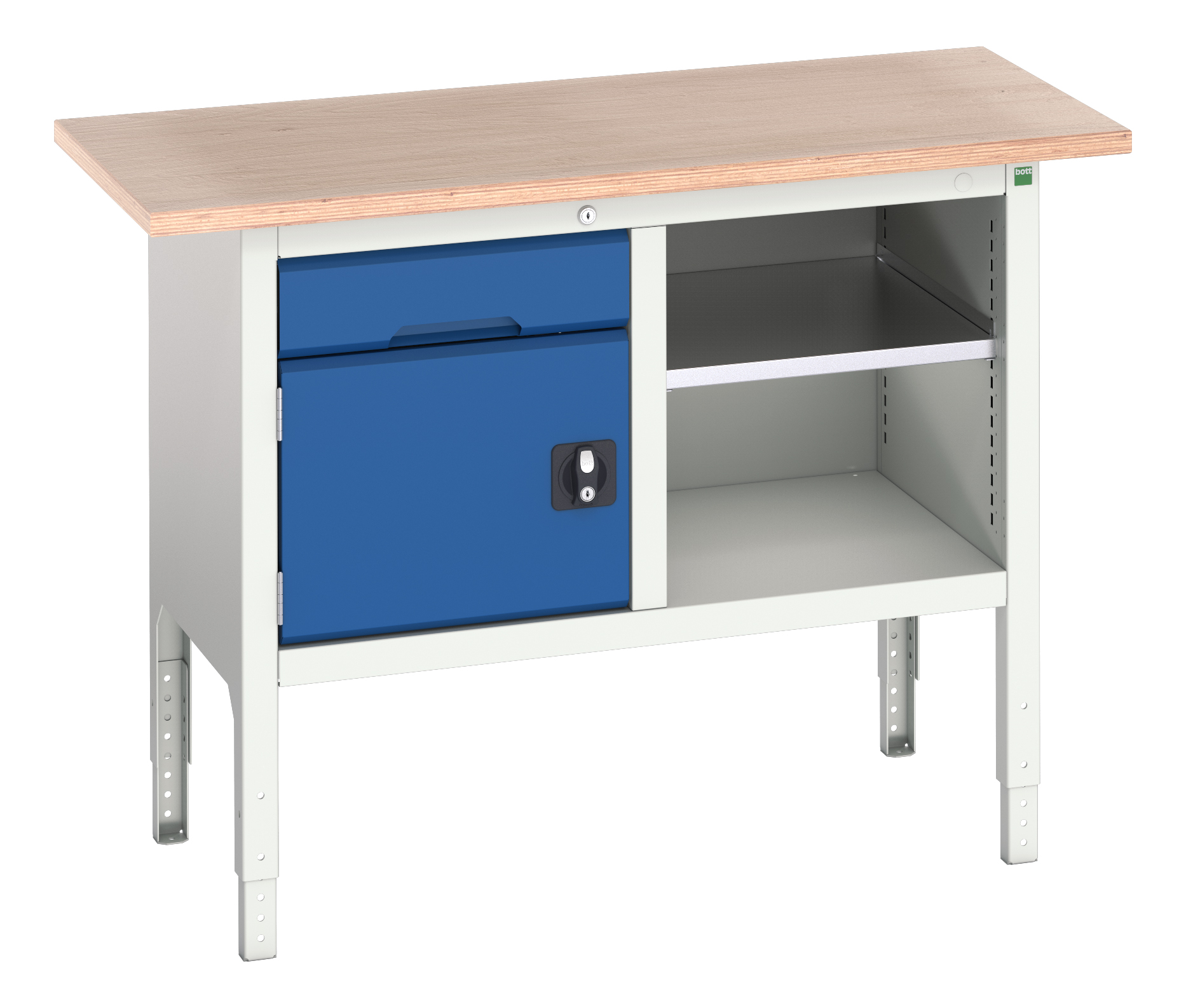 Bott Steel Workbench, 75kg Max Load Adjustable Height, 930 mm x 1250mm x 600 mm