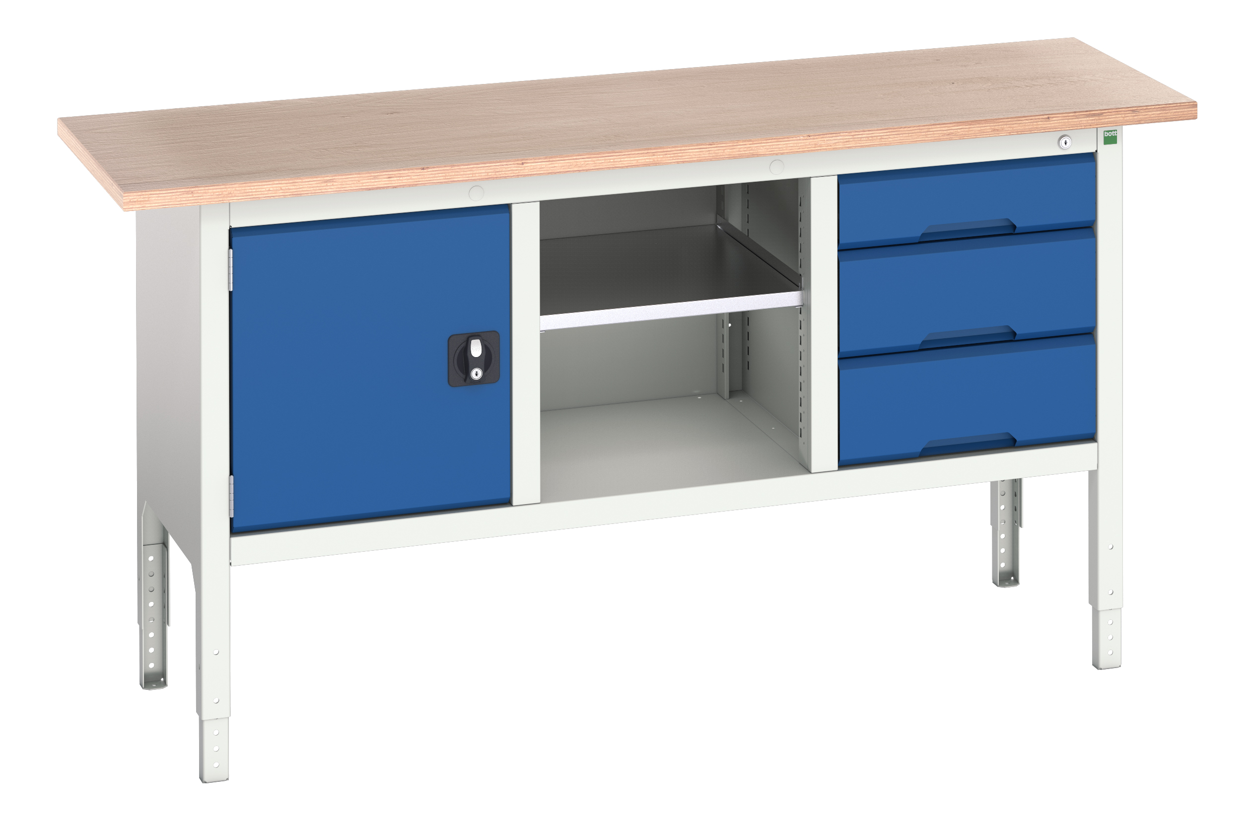 Bott Steel Workbench, 75kg Max Load Adjustable Height, 930 mm x 1750mm x 600 mm