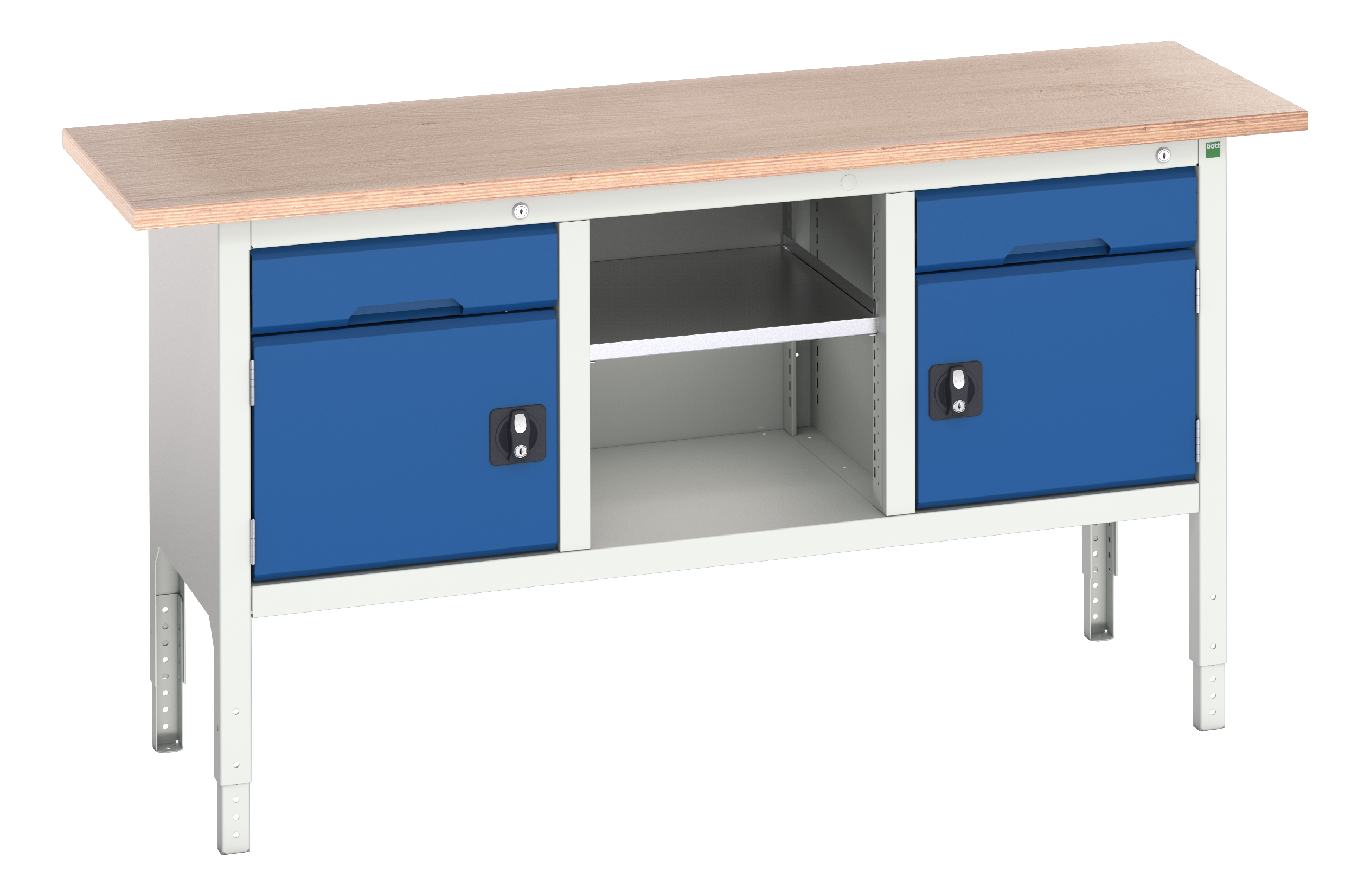 Bott Steel Workbench, 75kg Max Load Adjustable Height, 930 mm x 1750mm x 600 mm
