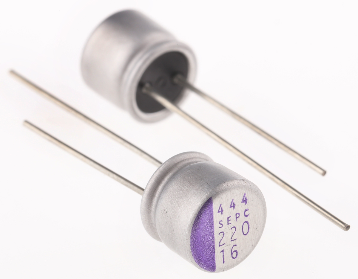 Panasonic 220 μF Through Hole Polymer Capacitor, 16V dc