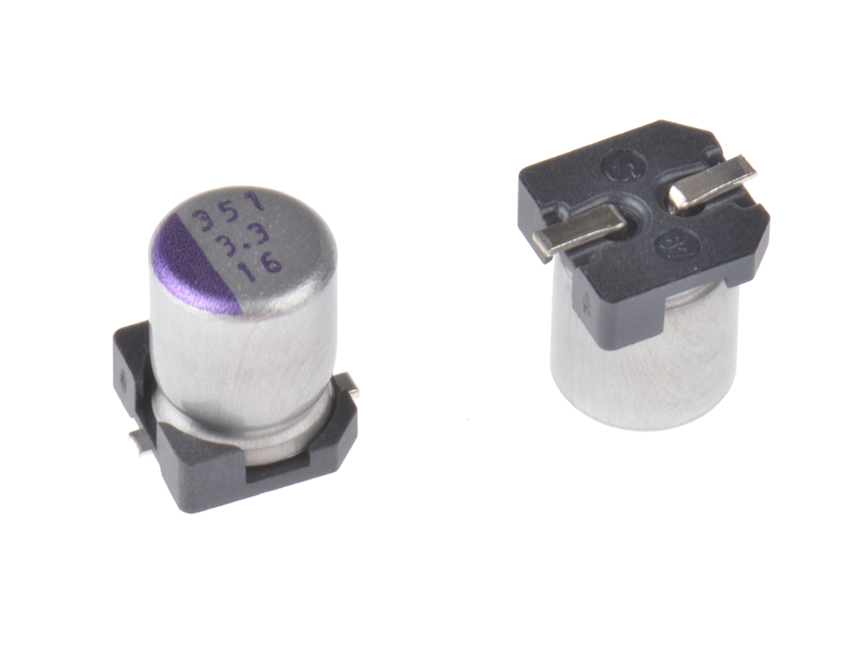 Panasonic 3.3 μF Surface Mount Polymer Capacitor, 16V dc
