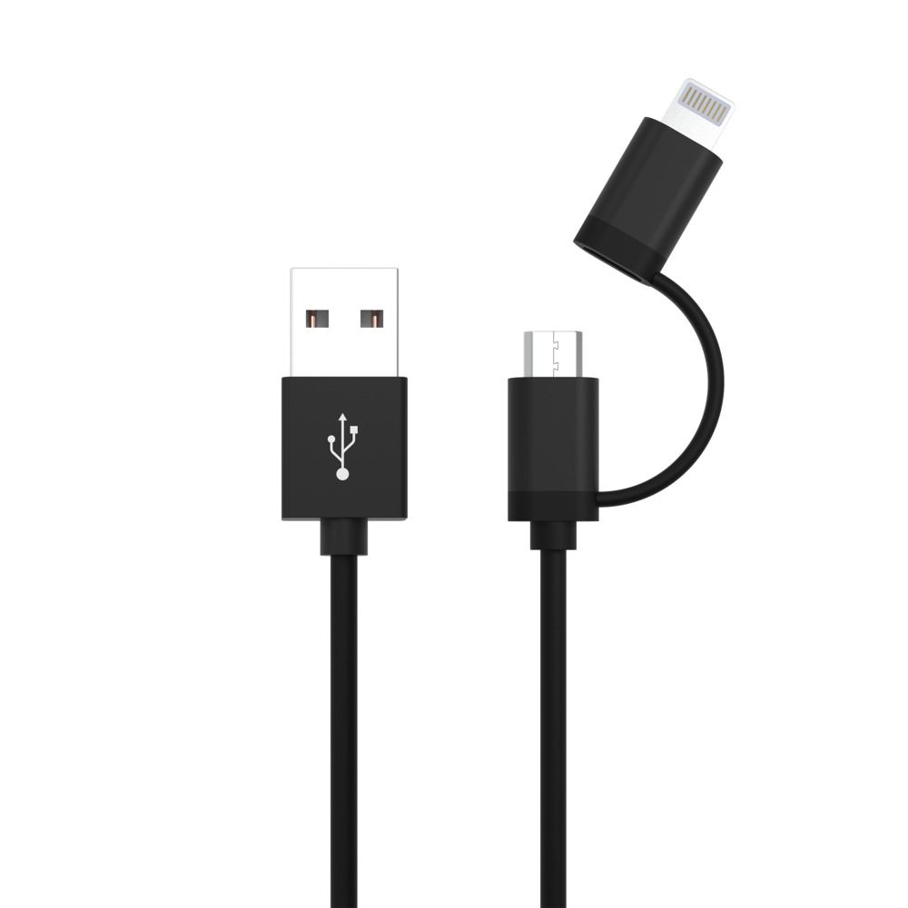 Ansmann IC Socket USB Cable, Male USB Type A to Female Lightning Connector, Micro USB Type B, USB Type C, Black, 1.2 m