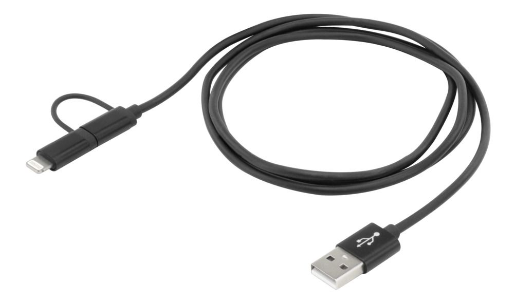 1700-0136 Ansmann IC Socket USB Cable, Male USB Type A to Female Lightning Connector, Micro USB Type B, USB Type C, Black, 1.2 m