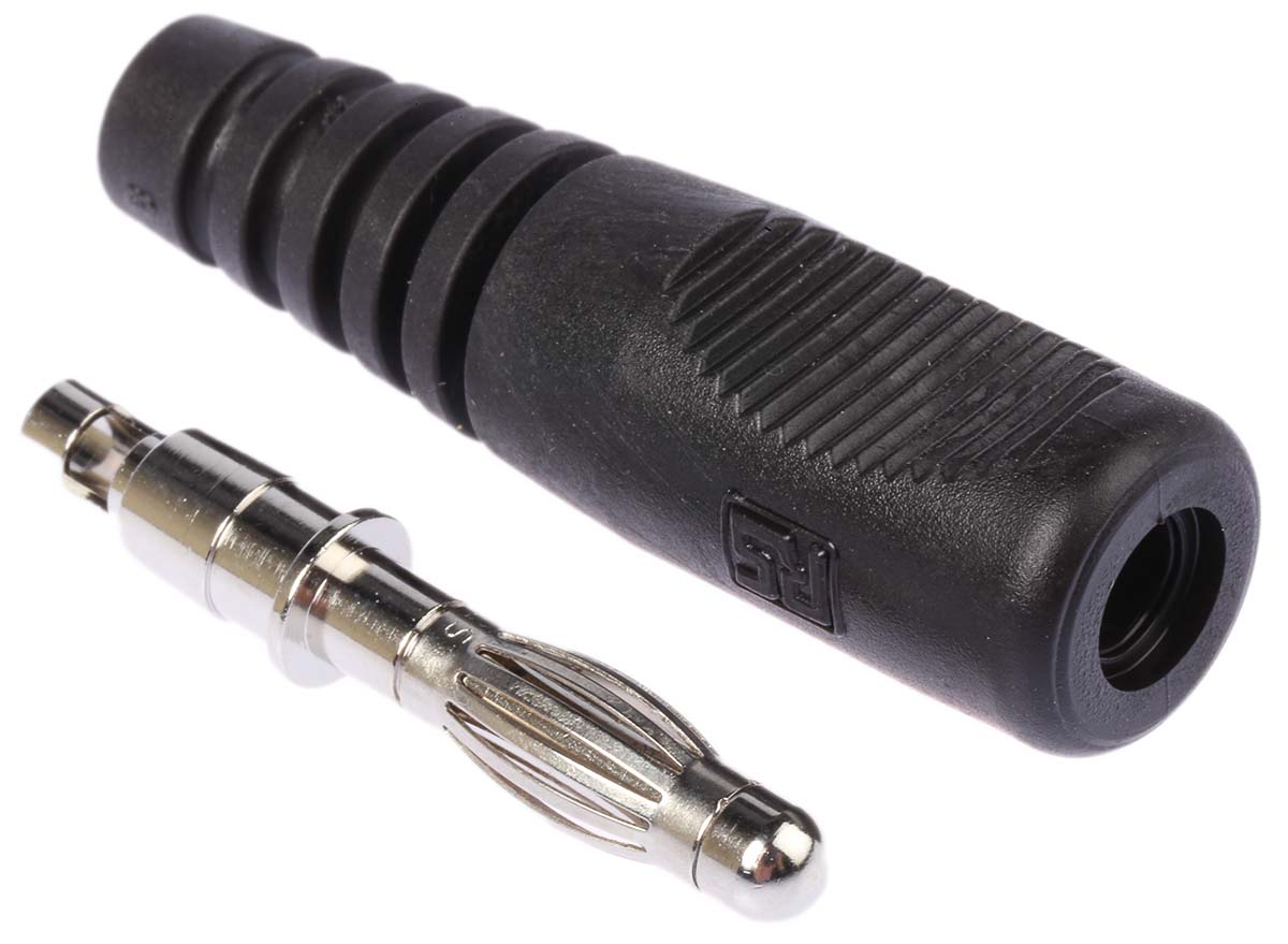 Schutzinger Black Male Banana Plug, 4 mm Connector, Plug Termination, 50V, 16A, Nickel Plating