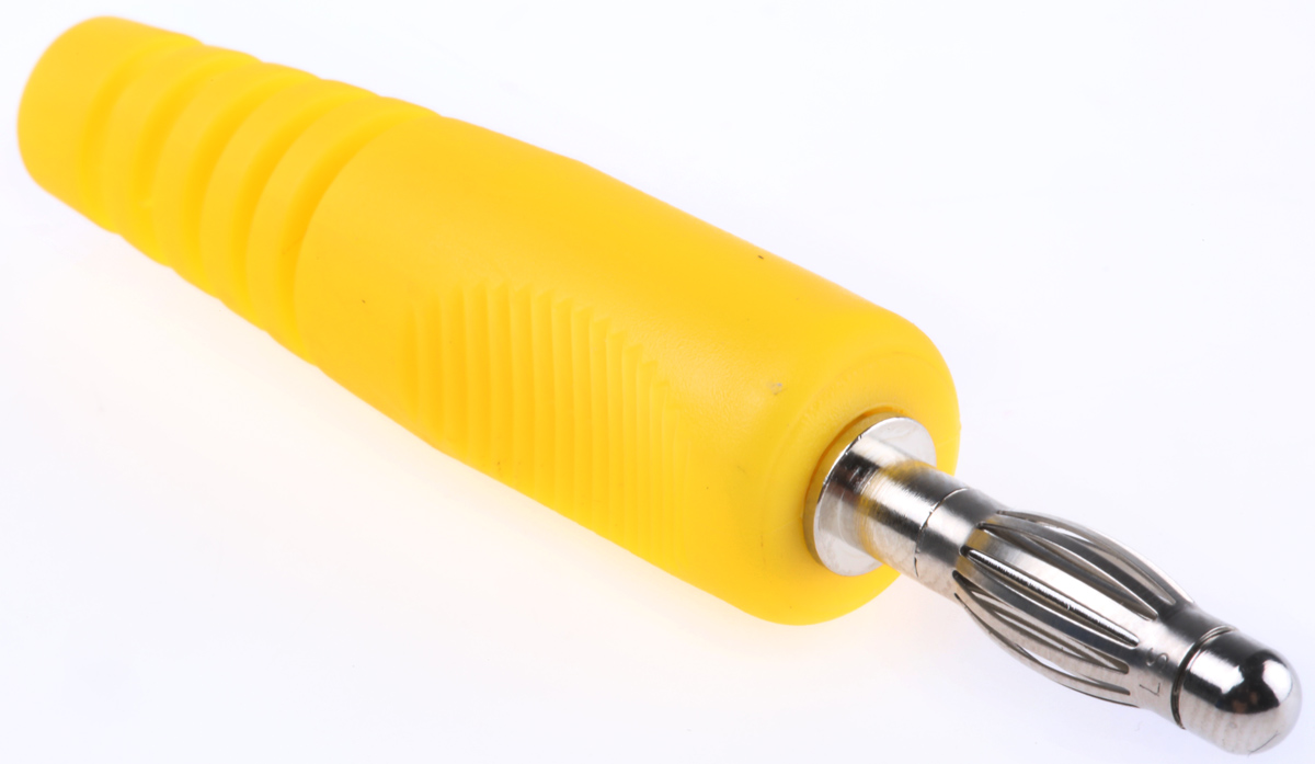 Schutzinger Yellow Male Banana Plug, 4 mm Connector, Plug Termination, 50V, 16A, Nickel Plating