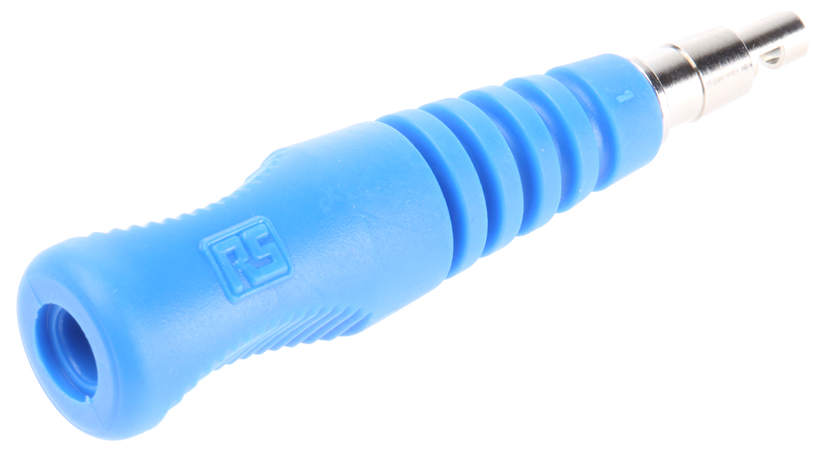 Schutzinger Blue Male Banana Plug, 4 mm Connector, Plug Termination, 50V, 16A, Nickel Plating