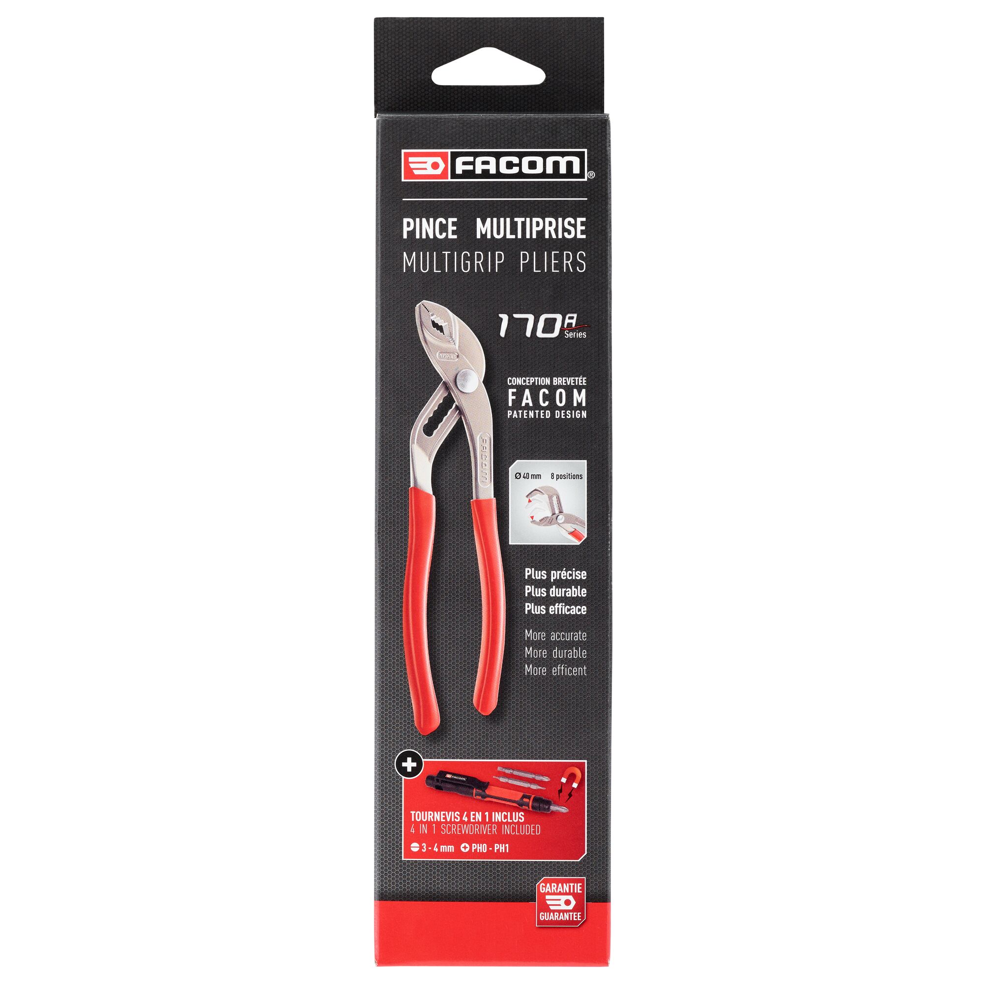 Facom 170A.25PB 1-Piece Water Pump Plier, 250mm Overall, 46mm Jaw