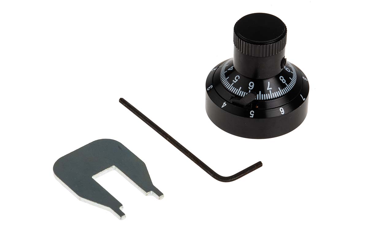 RS PRO 7.2 mm Knob Diameter Black Potentiometer Knob for 6.35 mm Shaft Circular