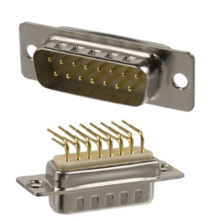Norcomp 173 15 Way Right Angle 2.75 mm Pitch Panel Mount D-Sub Connector, with 4 to 40 Screw Lock Male