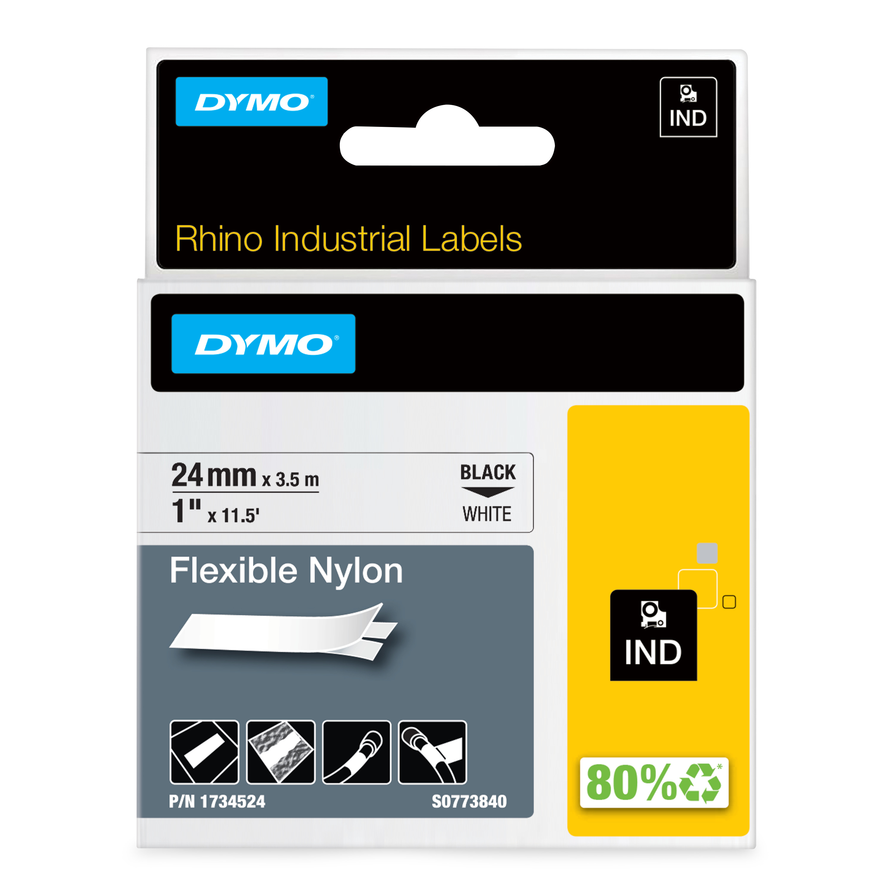 Dymo Black on White Label Printer Tape, 3.5 m Length, 24 mm Width, 24 mm Label Width