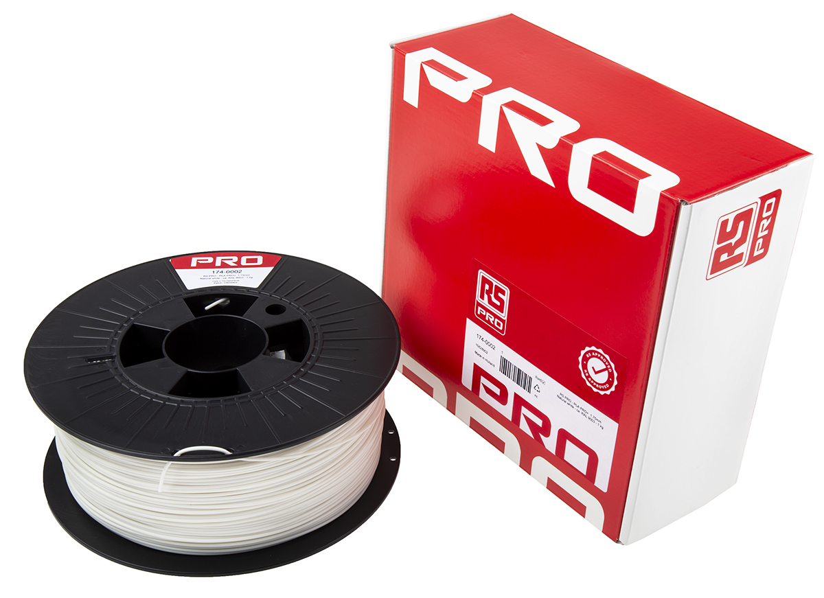 174-0002 RS PRO 1.75 mm White PLA 3D Printer Filament, 1 kg