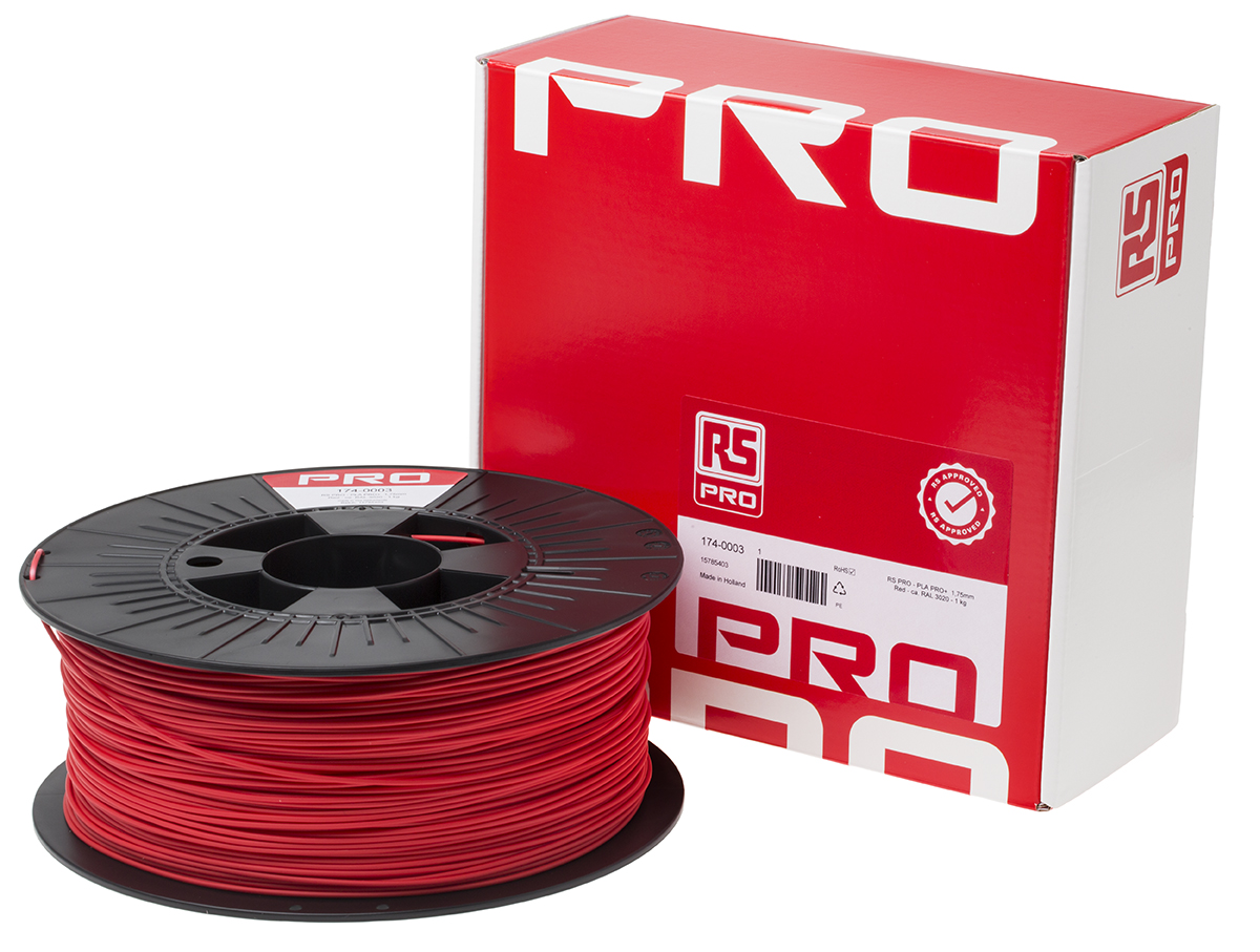 174-0003 RS PRO 1.75 mm Red PLA 3D Printer Filament, 1 kg