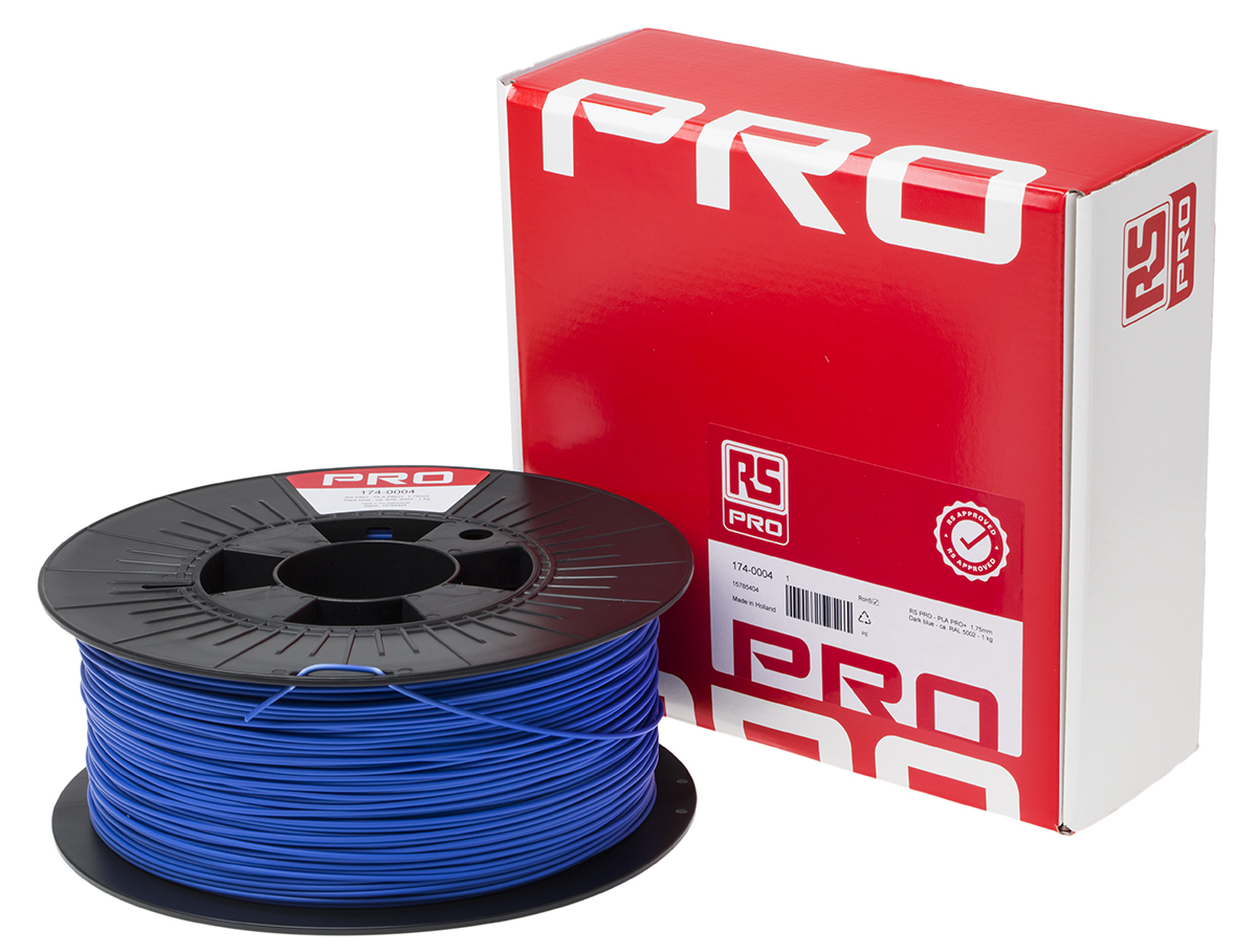 174-0004 RS PRO 1.75 mm Blue PLA 3D Printer Filament, 1 kg