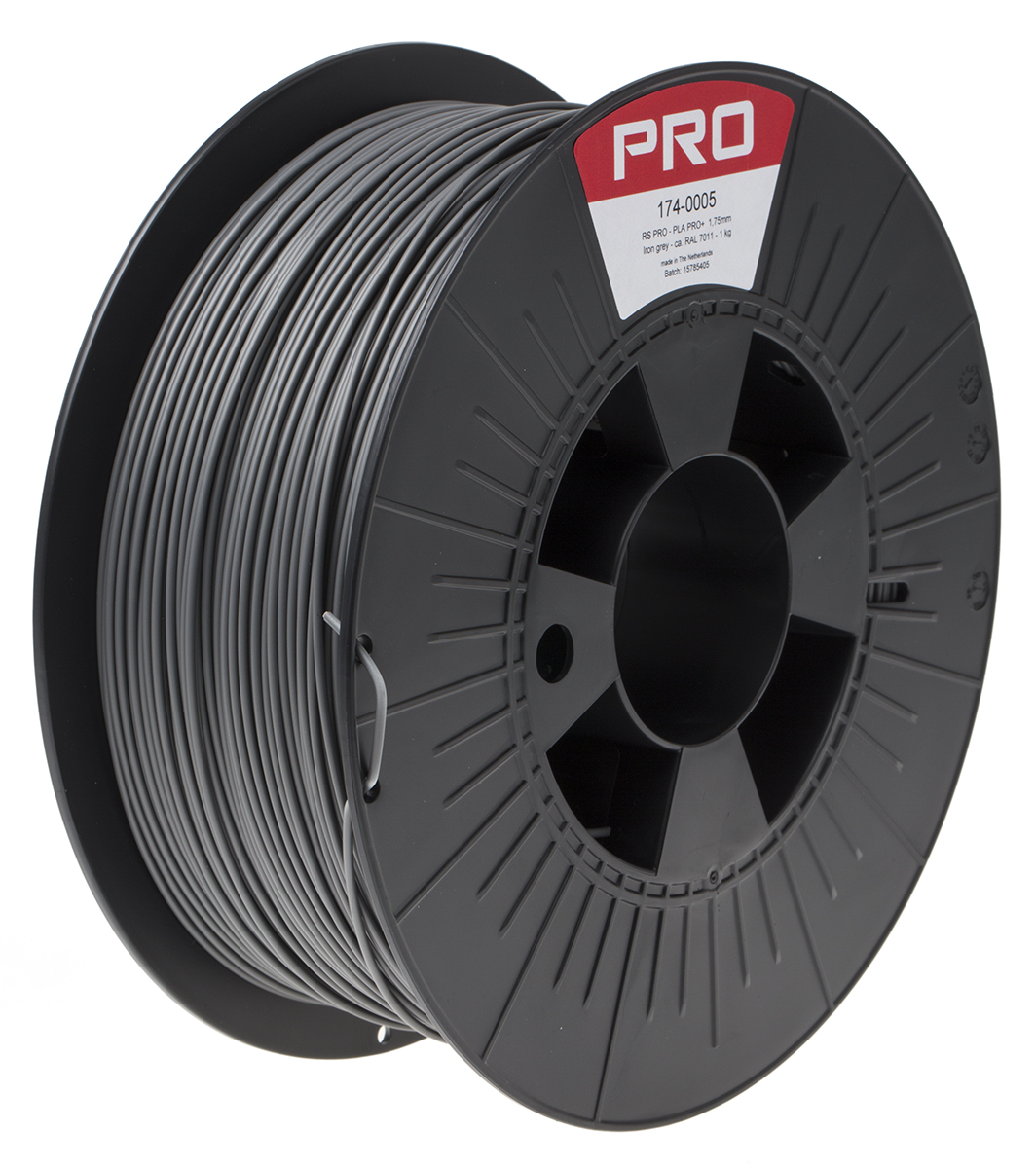 RS PRO 1.75 mm Grey PLA 3D Printer Filament, 1 kg