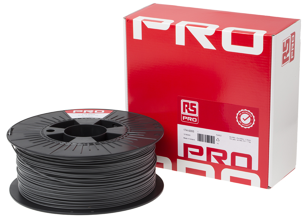 174-0005 RS PRO 1.75 mm Grey PLA 3D Printer Filament, 1 kg