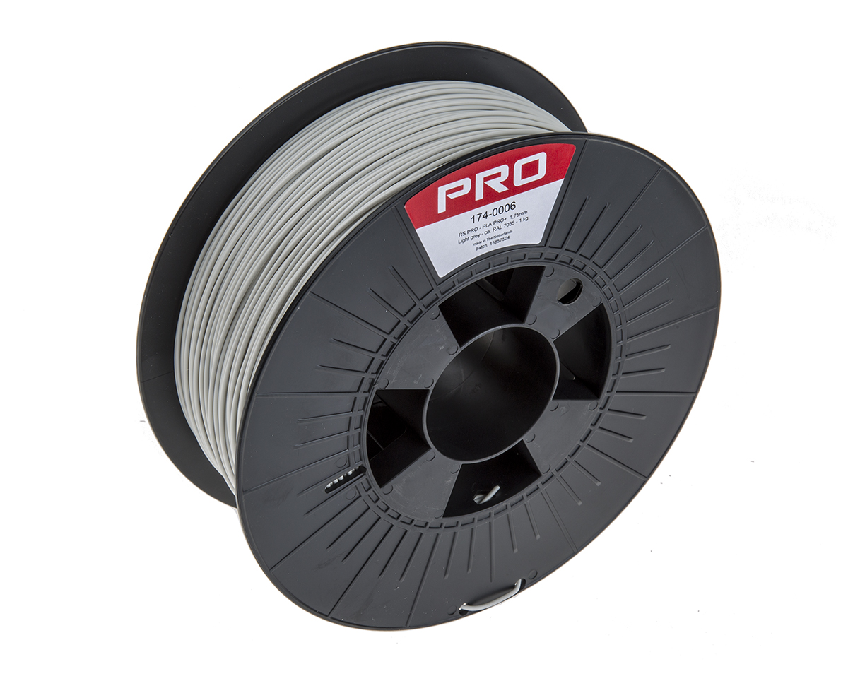 RS PRO 1.75 mm Grey PLA 3D Printer Filament, 1 kg
