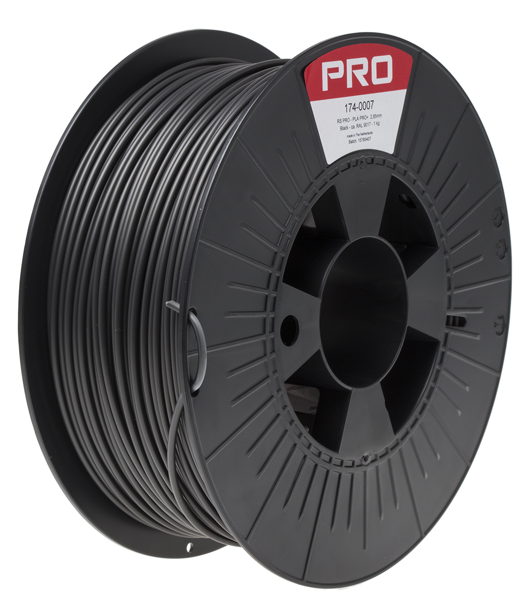 RS PRO 2.85 mm Black PLA 3D Printer Filament, 1 kg