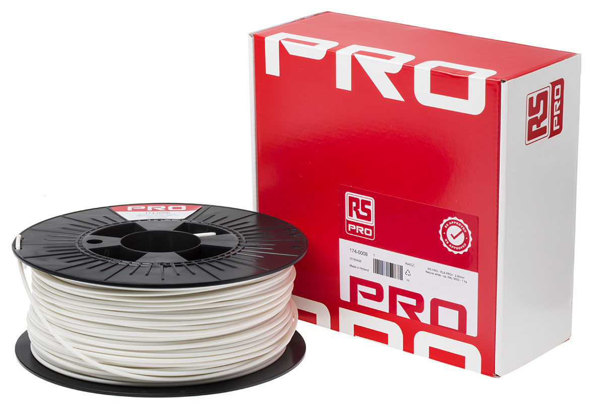 174-0008 RS PRO 2.85 mm White PLA 3D Printer Filament, 1 kg