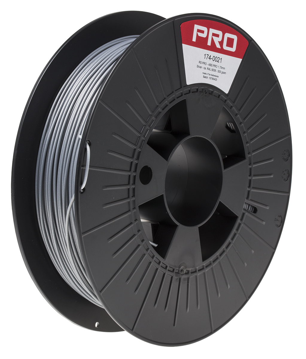 RS PRO 1.75 mm Silver ABS-X 3D Printer Filament, 500 g