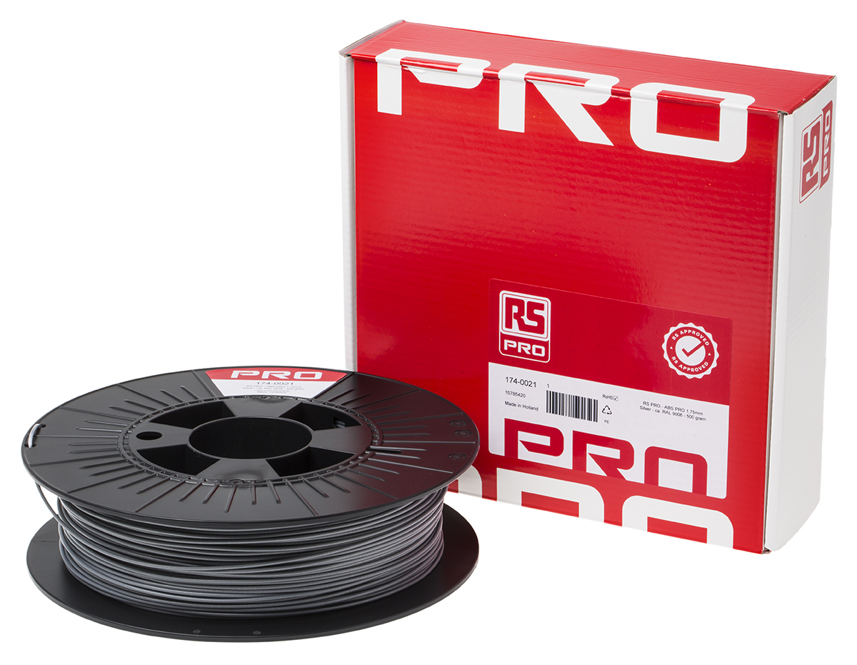 174-0021 RS PRO 1.75 mm Silver ABS-X 3D Printer Filament, 500 g