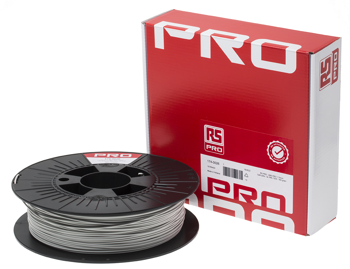 174-0026 RS PRO 1.75 mm Grey ABS-X 3D Printer Filament, 500 g