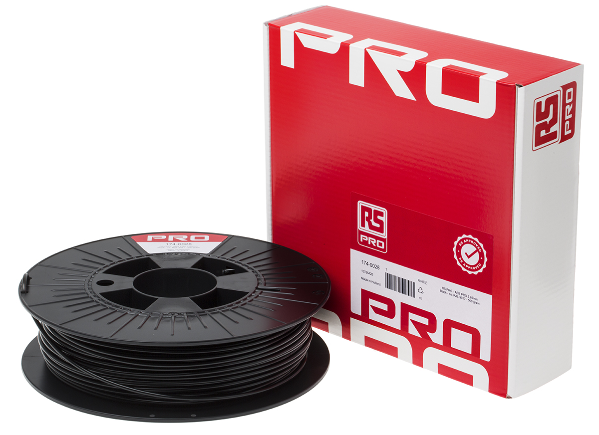 174-0028 RS PRO 2.85 mm Black ABS-X 3D Printer Filament, 500 g