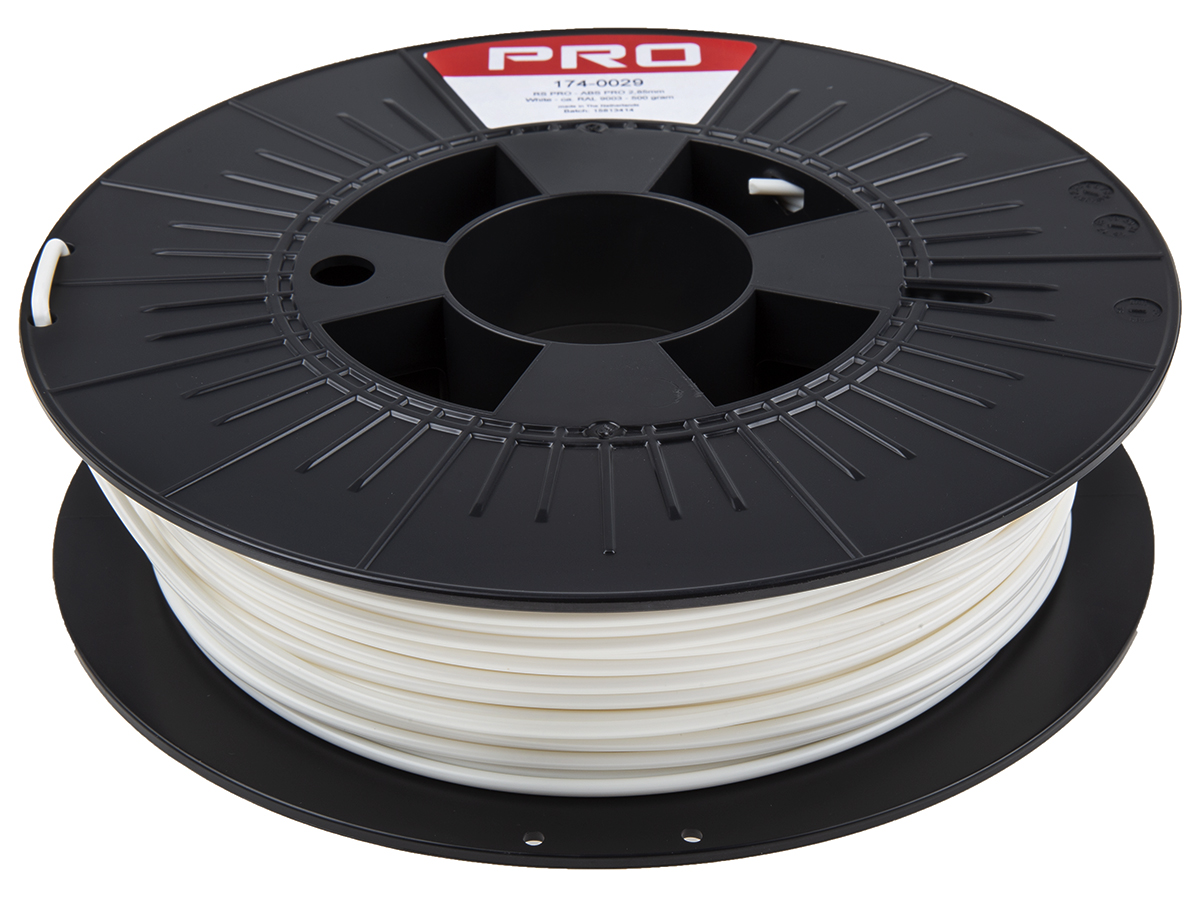 174-0029 RS PRO 2.85 mm White ABS-X 3D Printer Filament, 500 g