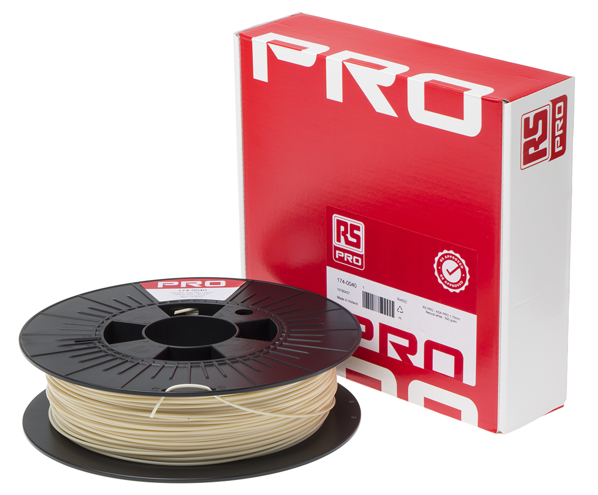 174-0040 RS PRO 1.75 mm White ASA 3D Printer Filament, 500 g