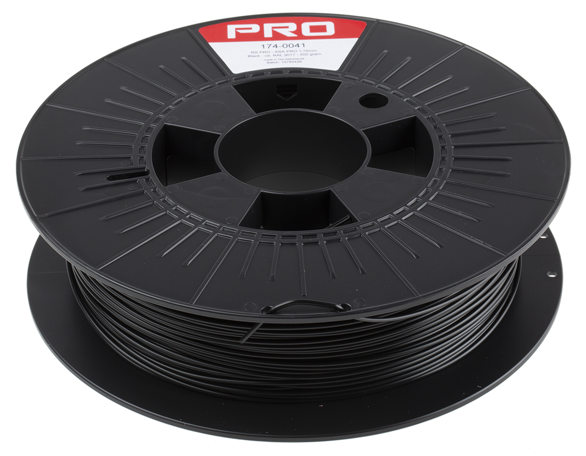 174-0041 RS PRO 1.75 mm Black ASA 3D Printer Filament, 500 g