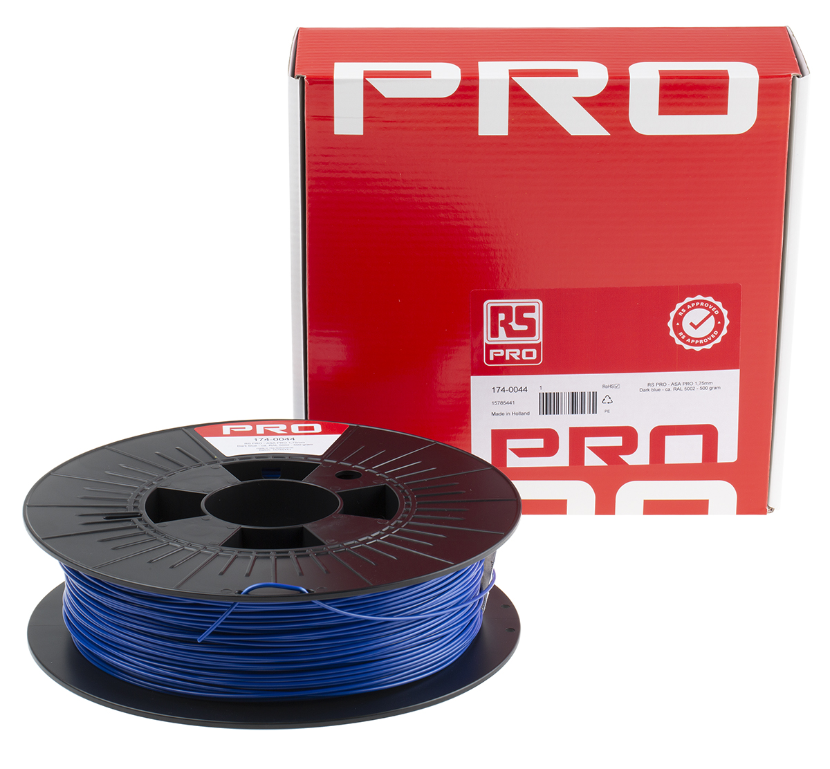 174-0044 RS PRO 1.75 mm Blue ASA 3D Printer Filament, 500 g