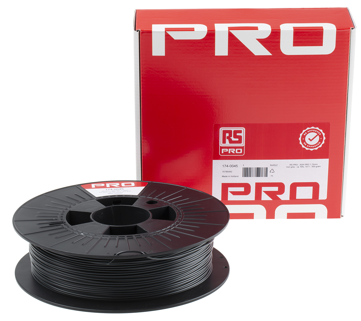 174-0045 RS PRO 1.75 mm Grey ASA 3D Printer Filament, 500 g