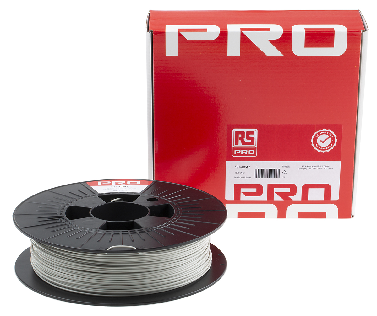 174-0047 RS PRO 1.75 mm Grey ASA 3D Printer Filament, 500 g