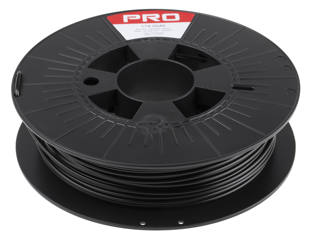 174-0049 RS PRO 2.85 mm Black ASA 3D Printer Filament, 500 g