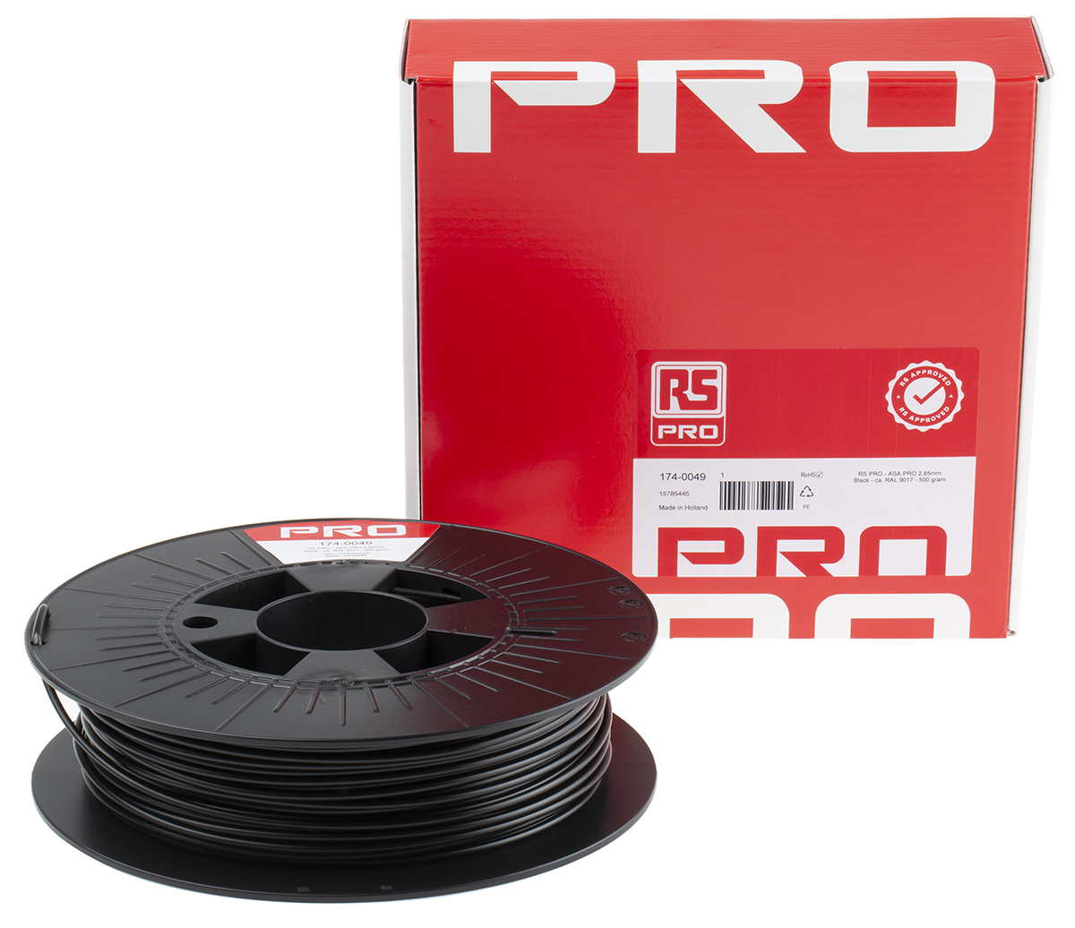 174-0049 RS PRO 2.85 mm Black ASA 3D Printer Filament, 500 g