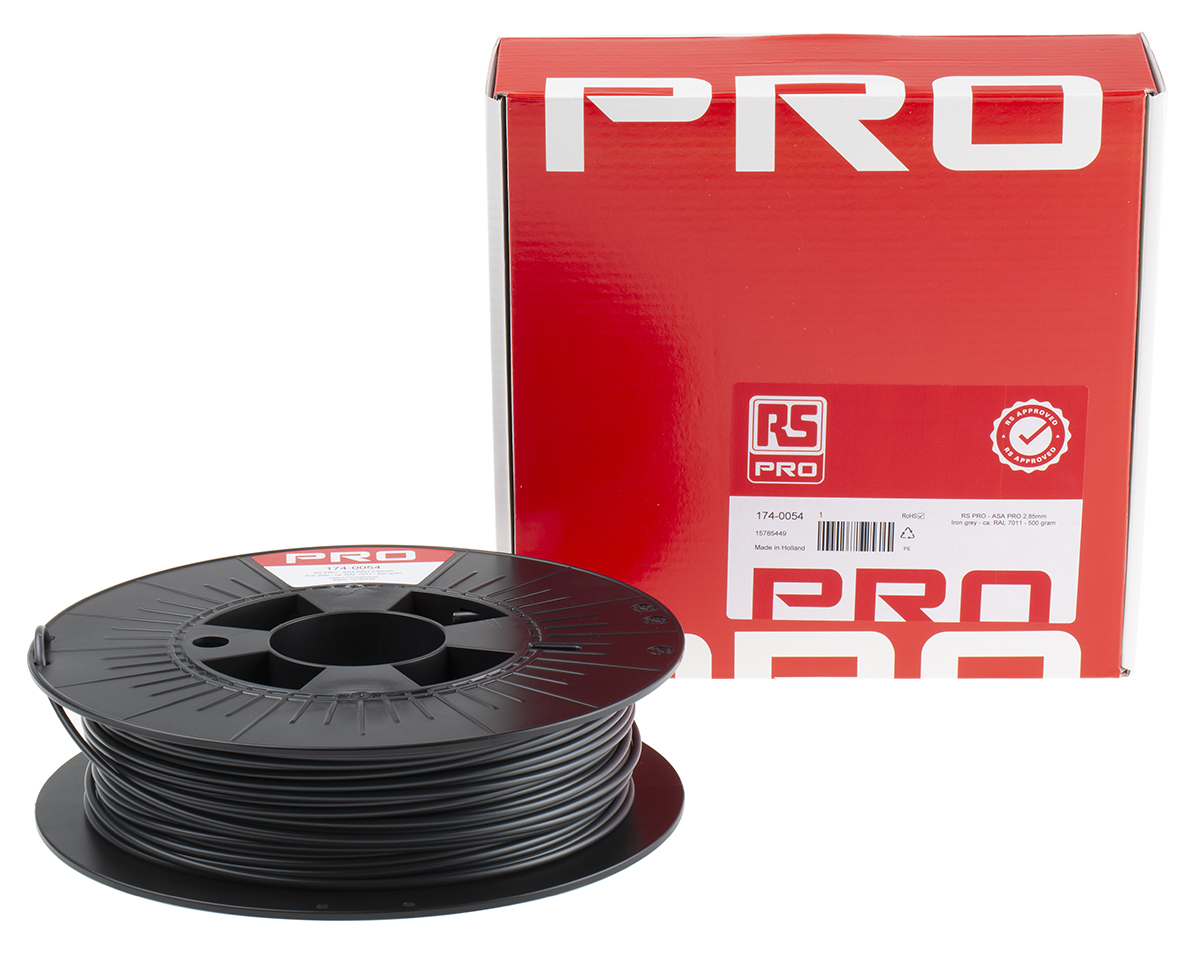 174-0054 RS PRO 2.85 mm Grey ASA 3D Printer Filament, 500 g