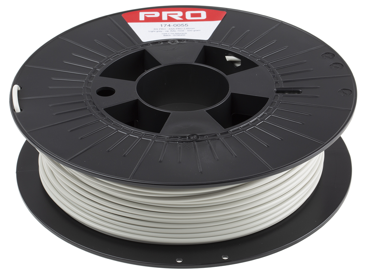 174-0055 RS PRO 2.85 mm Light Grey ASA 3D Printer Filament, 500 g