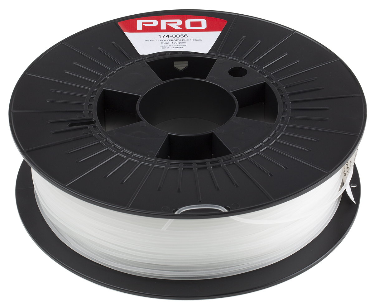 174-0056 RS PRO 1.75 mm Transparent Polypropylene 3D Printer Filament, 500 g