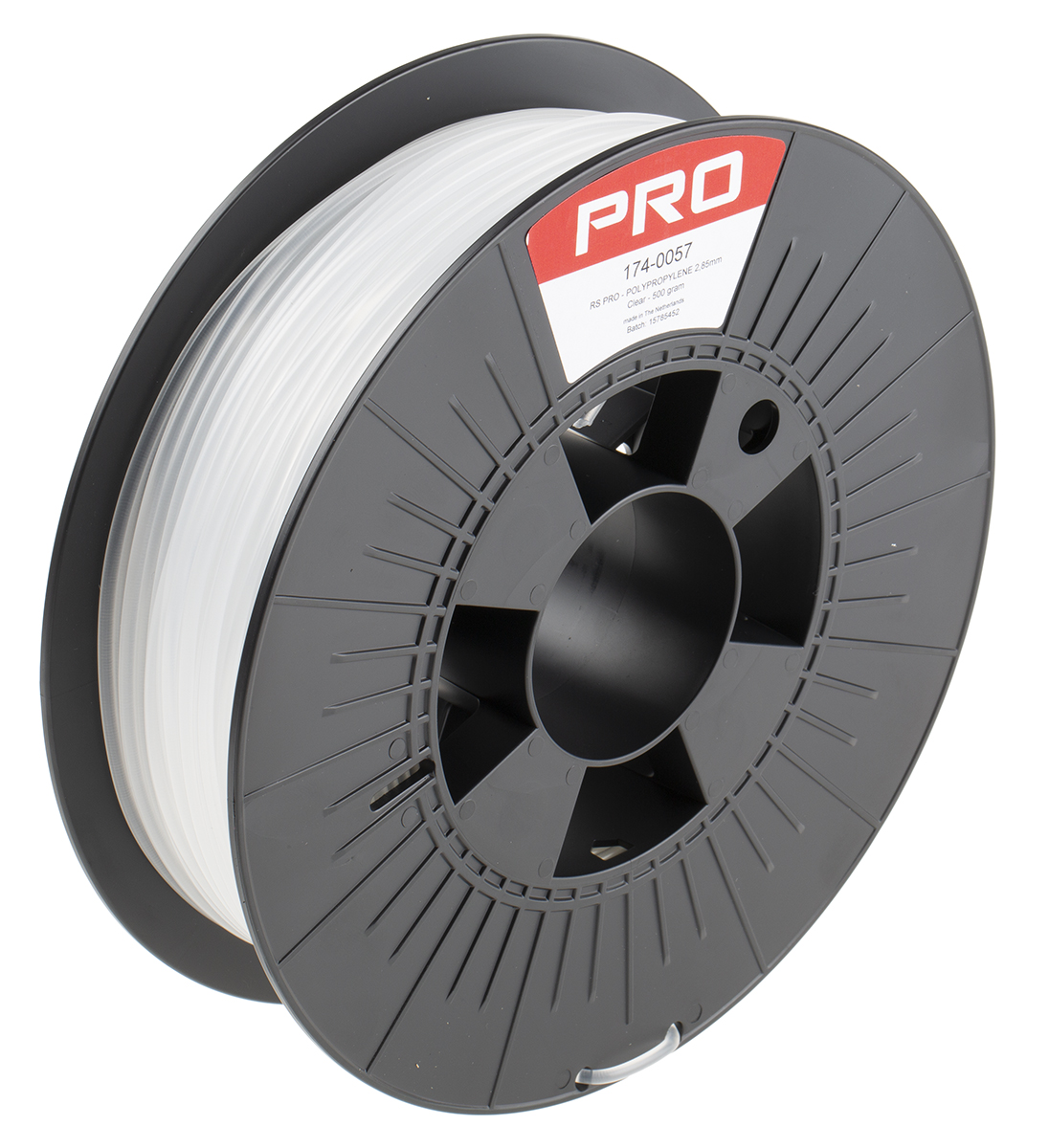 RS PRO 2.85 mm Transparent Polypropylene 3D Printer Filament, 500 g