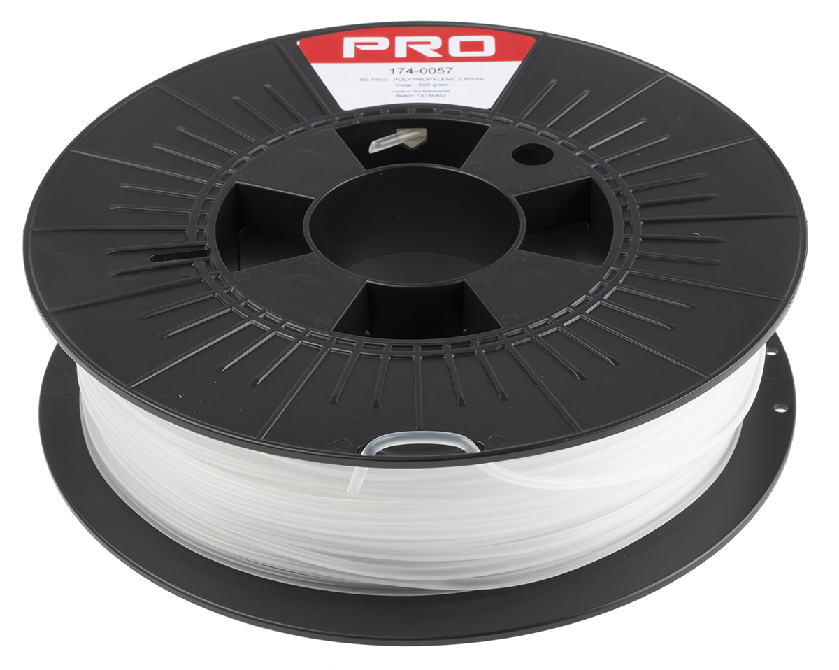 174-0057 RS PRO 2.85 mm Transparent Polypropylene 3D Printer Filament, 500 g