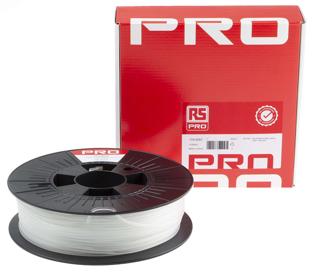 174-0057 RS PRO 2.85 mm Transparent Polypropylene 3D Printer Filament, 500 g