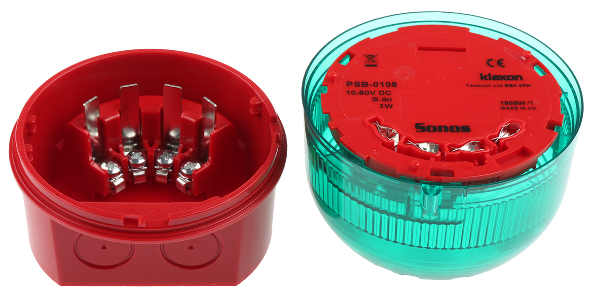 psb-0108 Klaxon Green Beacon, 10 → 60 V dc, Base Mount, Xenon Bulb, IP65