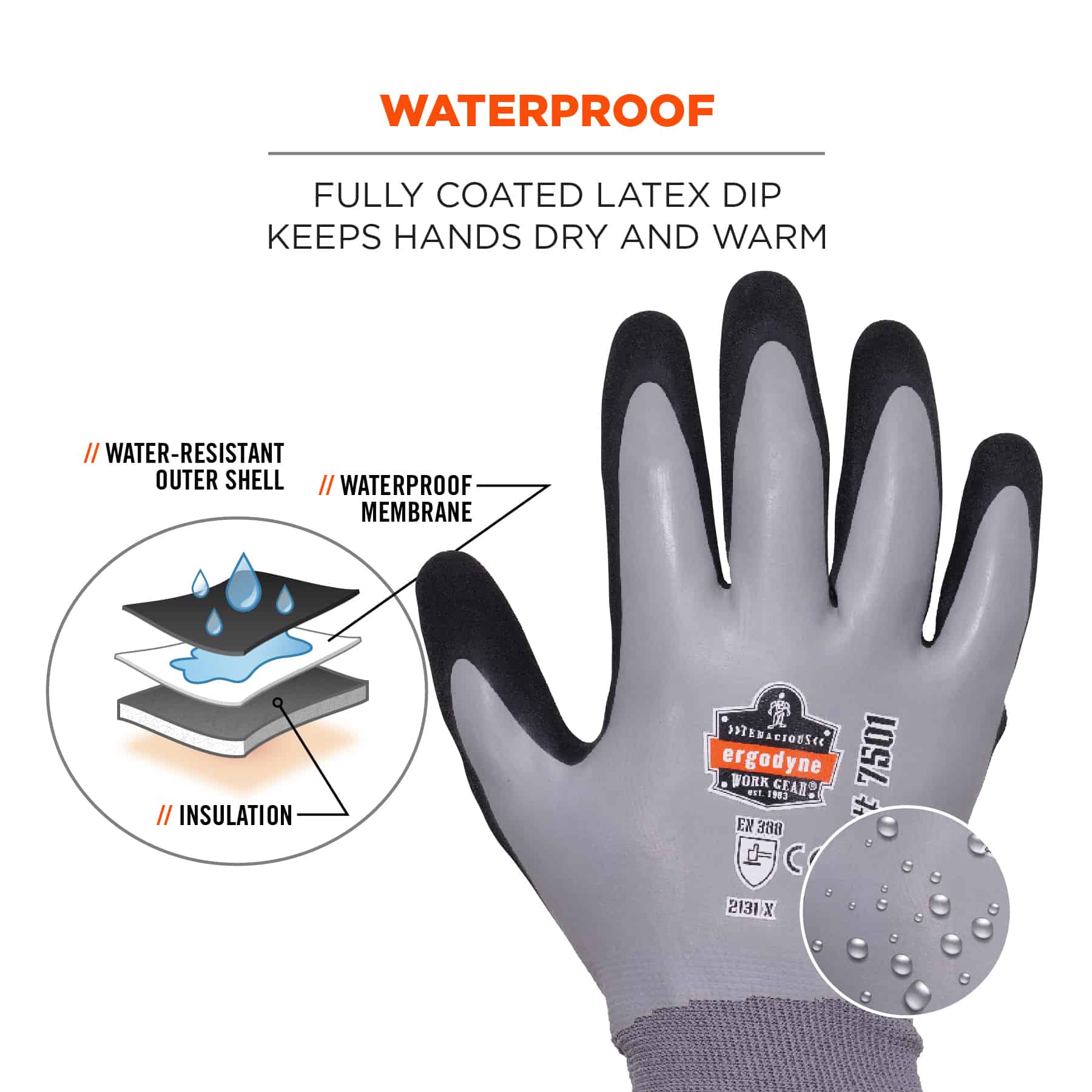 17632 Ergodyne ProFlex Grey Acrylic Work Gloves, Size S, Nitrile Coating